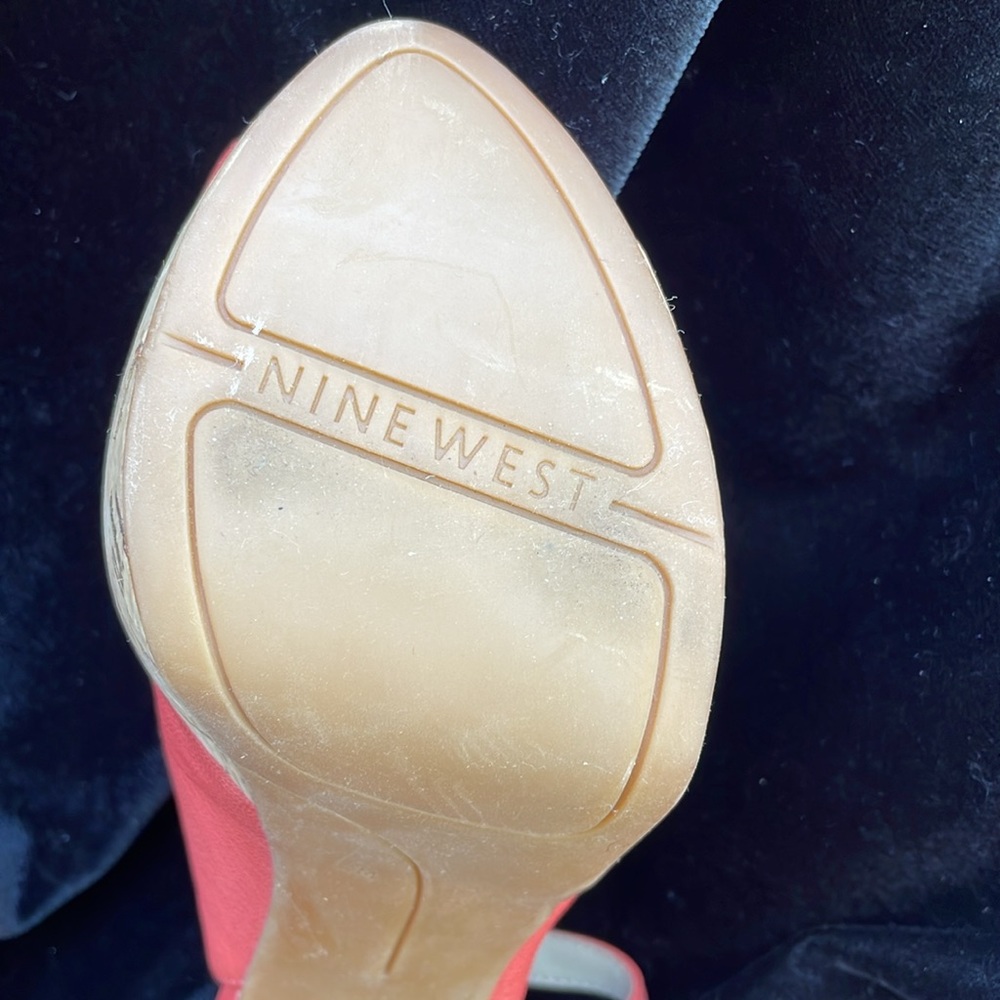 NINE WEST LEATHER PEACH PEEP TOE HIGH HEEL SANDALS - 8 - NEW ! 🍑🧡🔥 - Picture 13 of 13